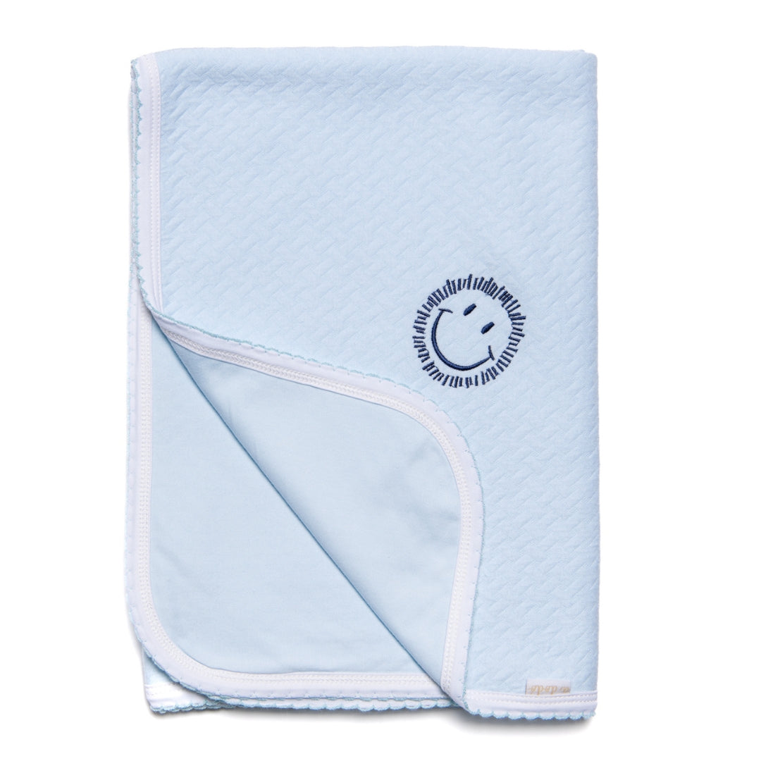 Happy Face Blanket - Blue Jacquard