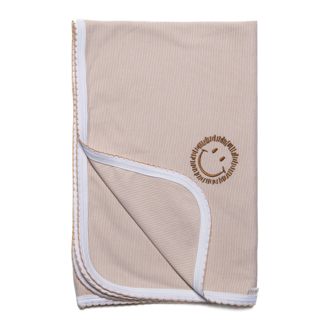 Happy Face Blanket - Beige Stripes