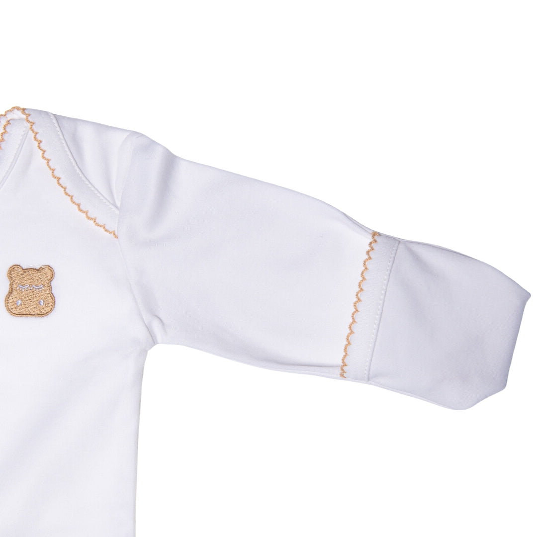 Long Sleeve Onesie - White with Beige Scalloped Border