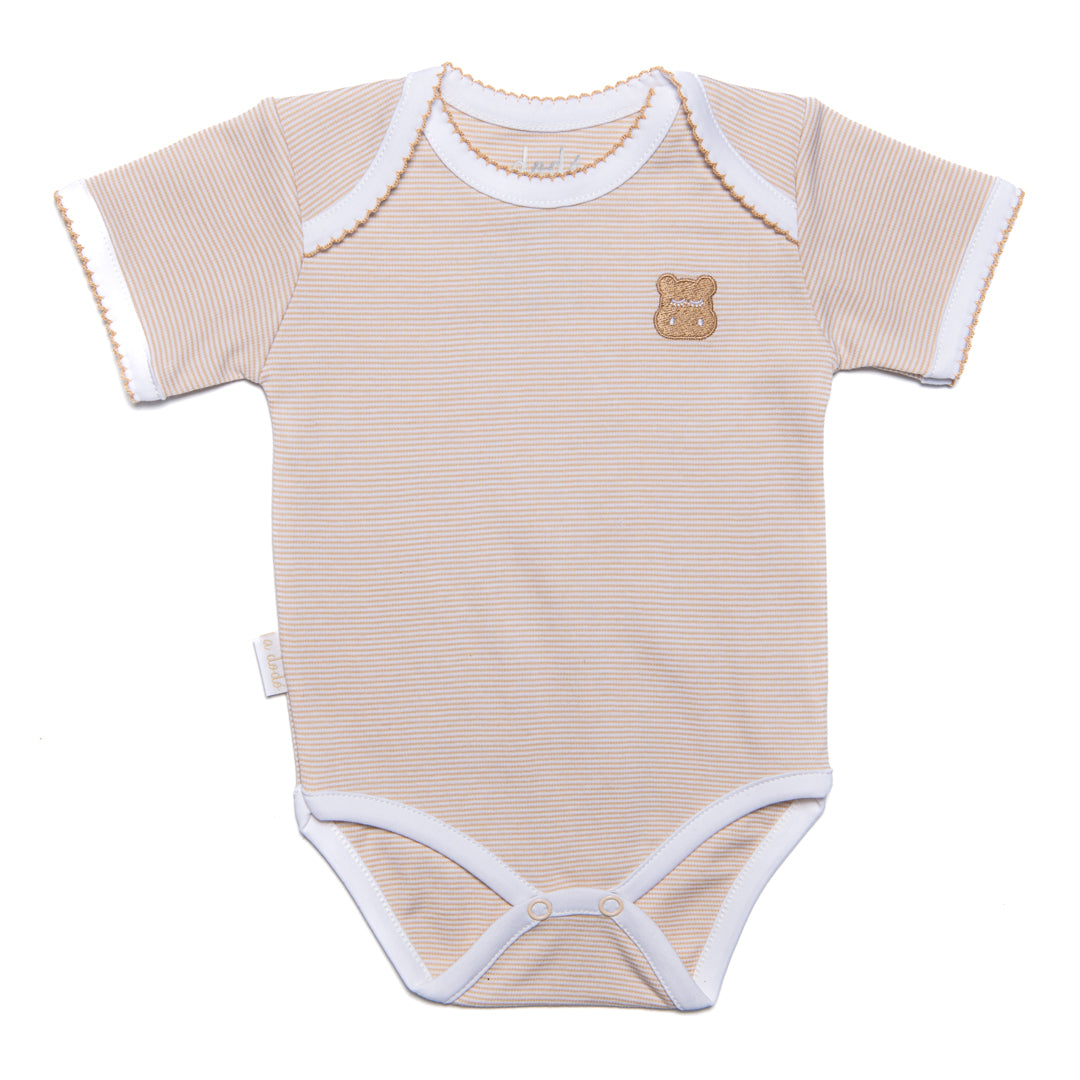 Short Sleeve Onesie - Beige Stripes