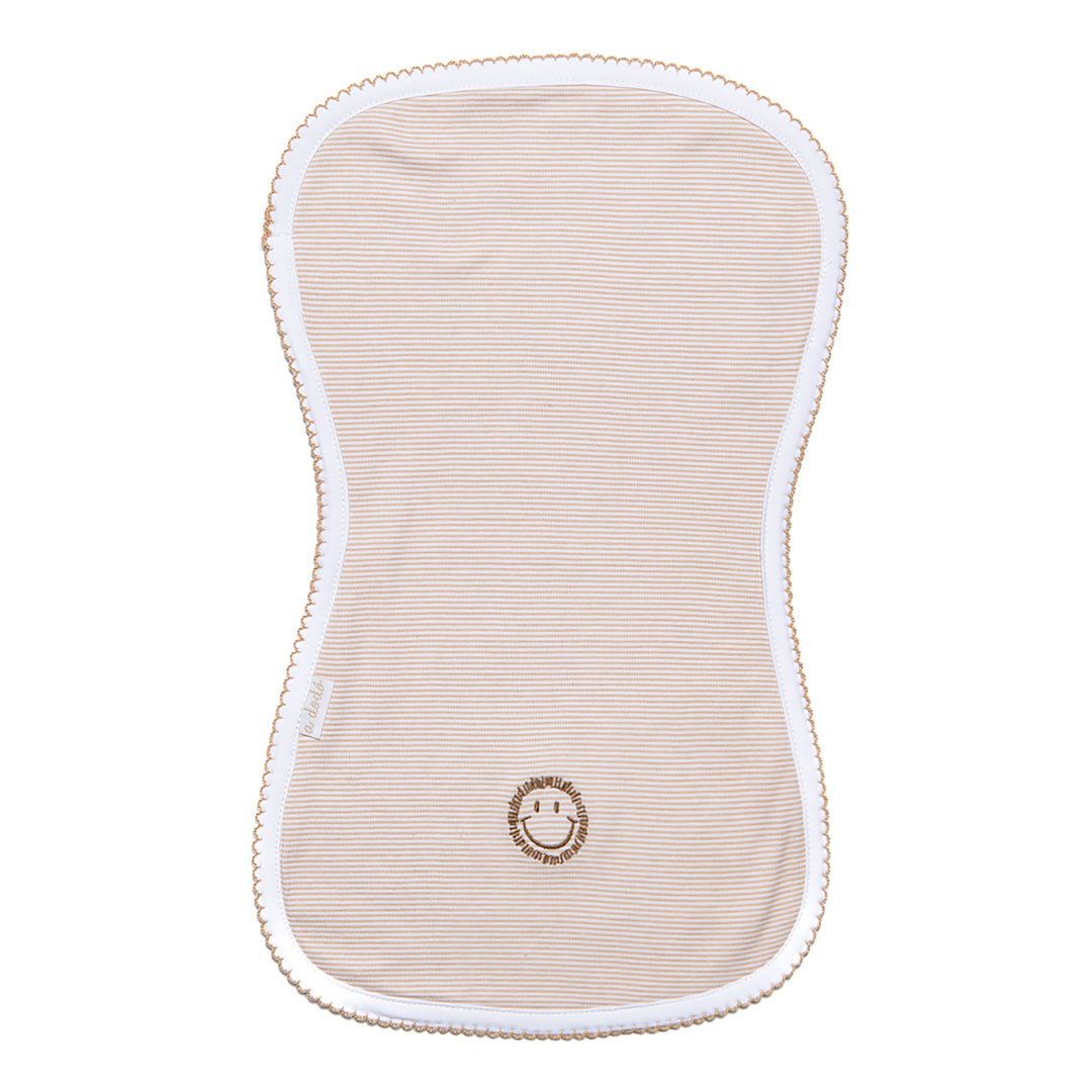 Happy Face Burp Cloth - Beige Stripes