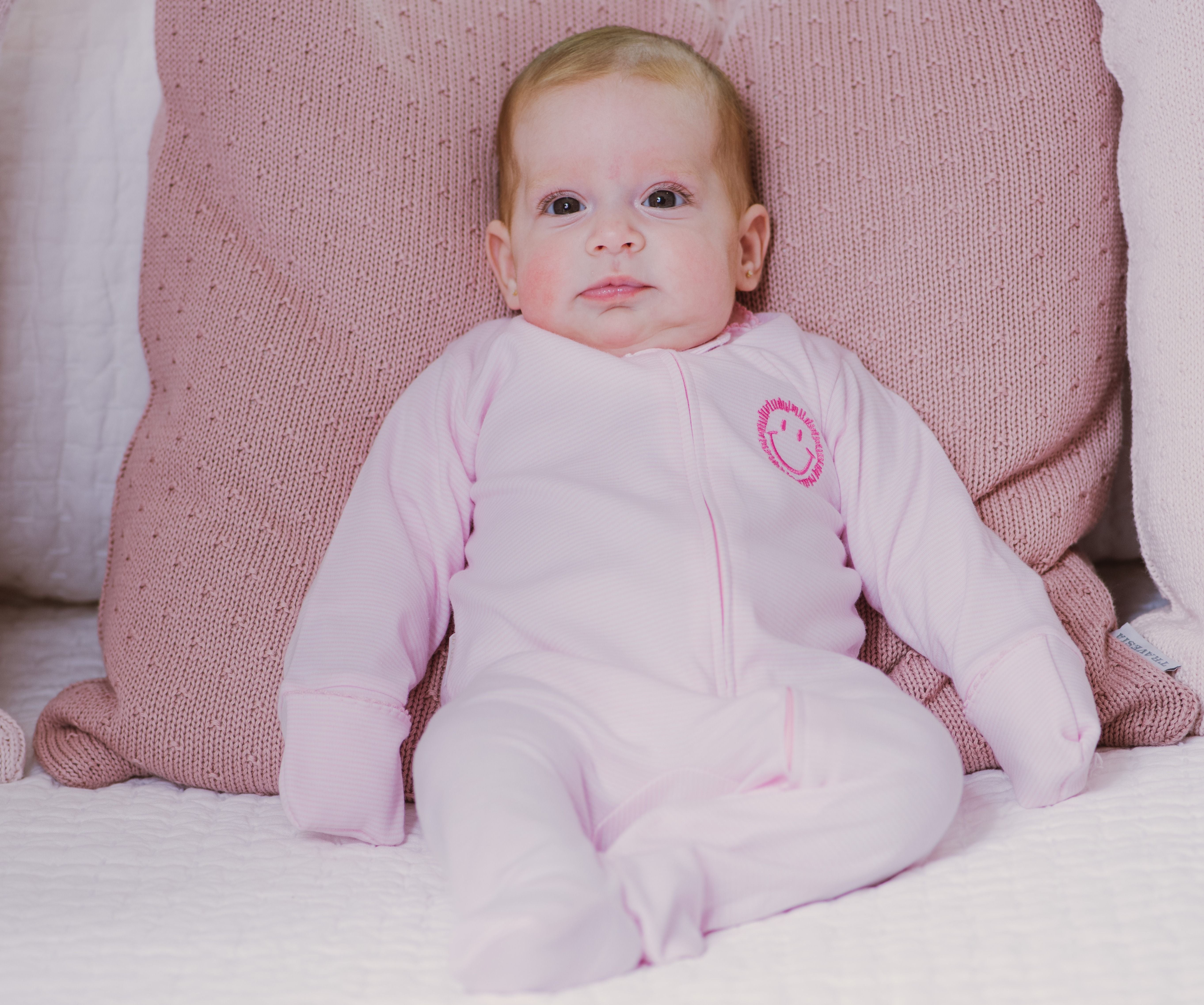 Happy Face Pink Stripe - Footie
