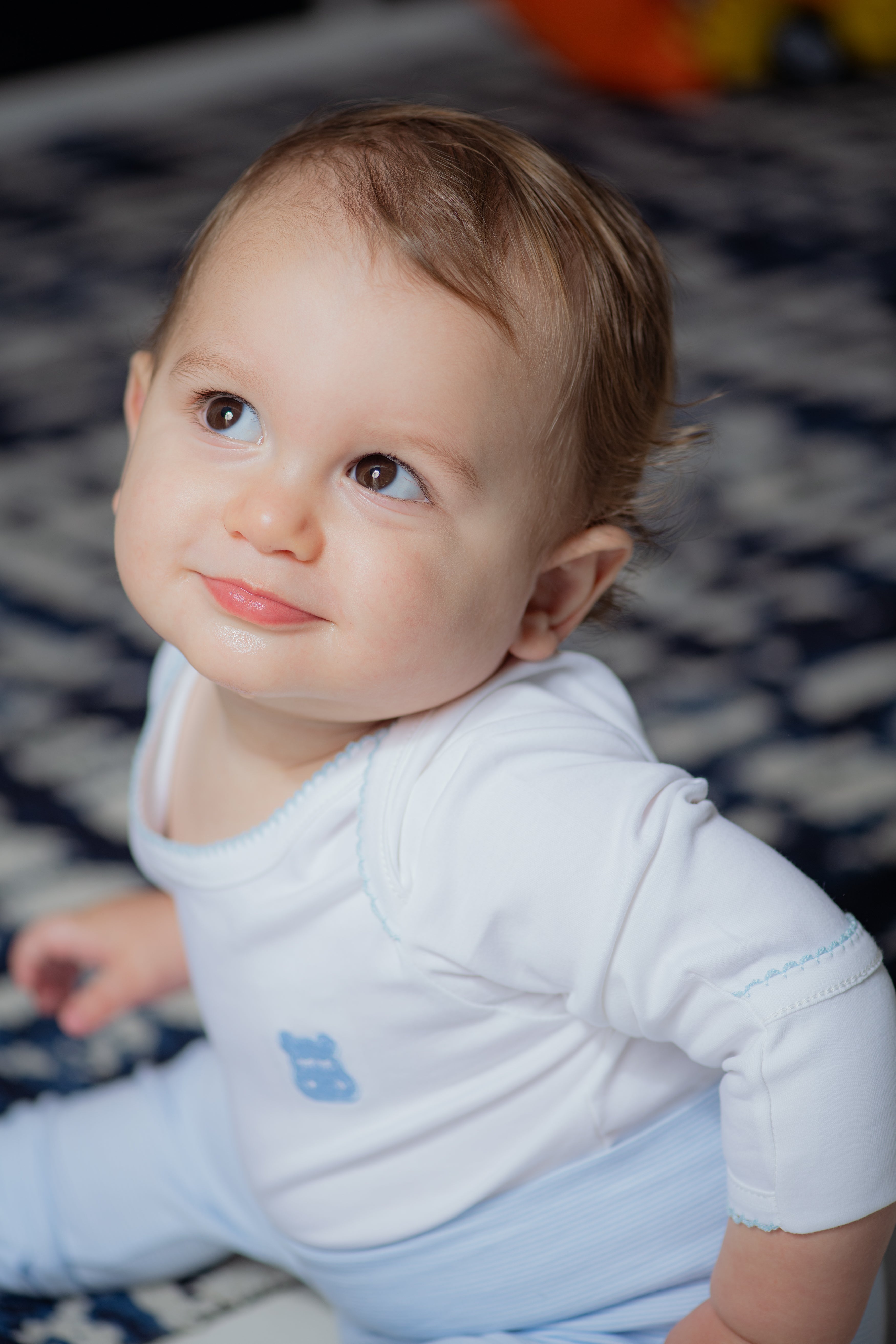 Long Sleeve Onesie - White with Blue Scalloped Border