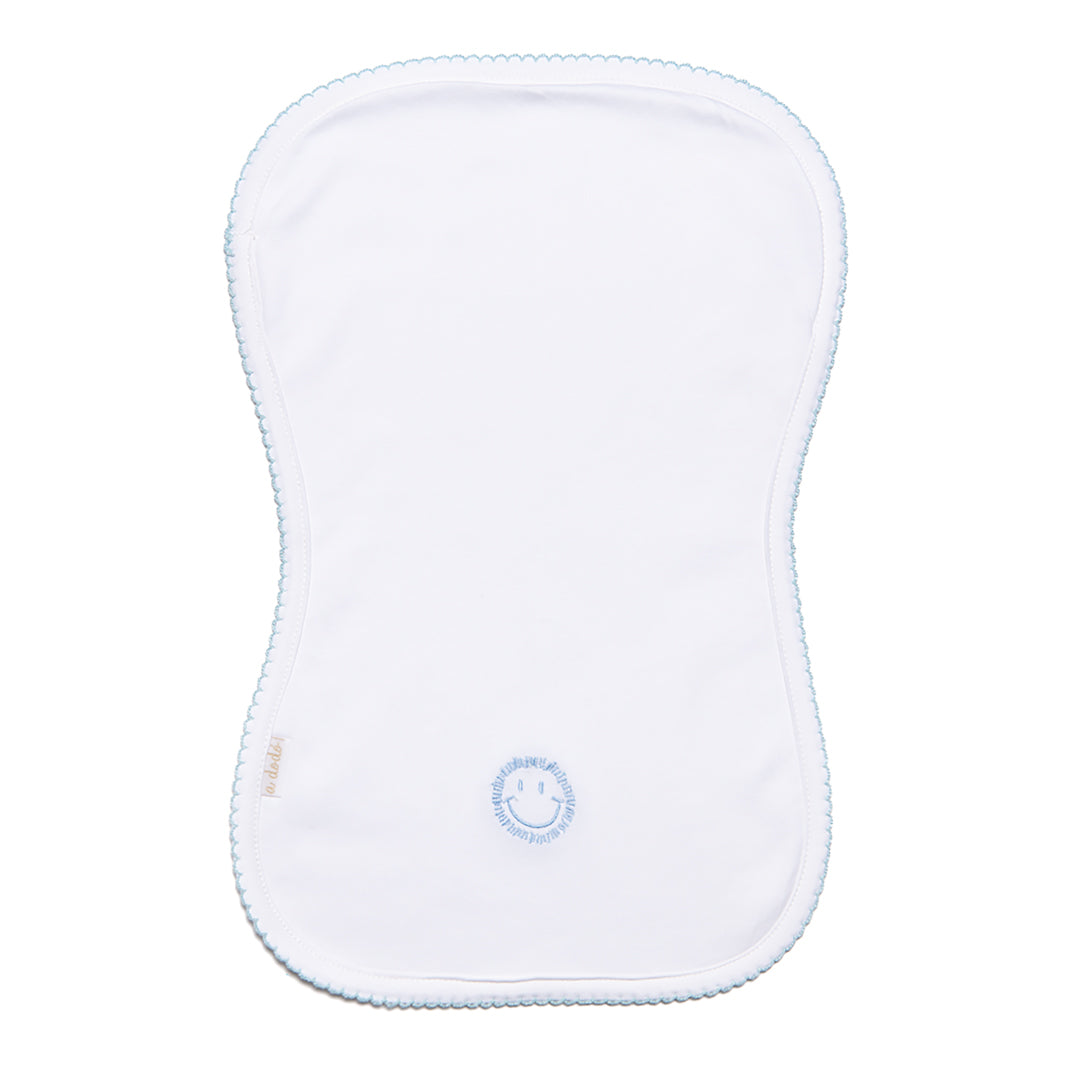 Happy Face Burp Cloth - White with Blue Border