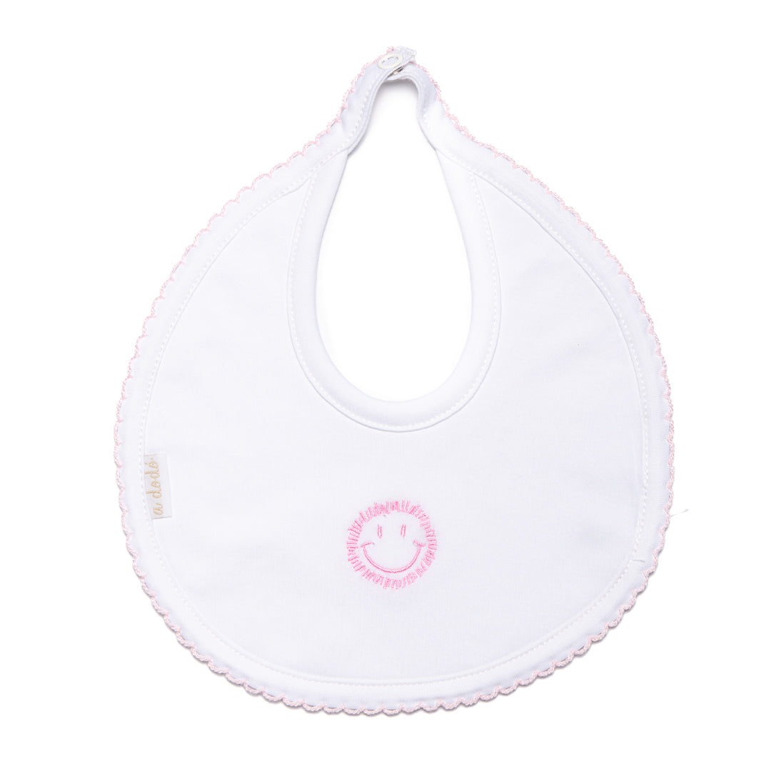 Happy Face Bib - White with Pink Border
