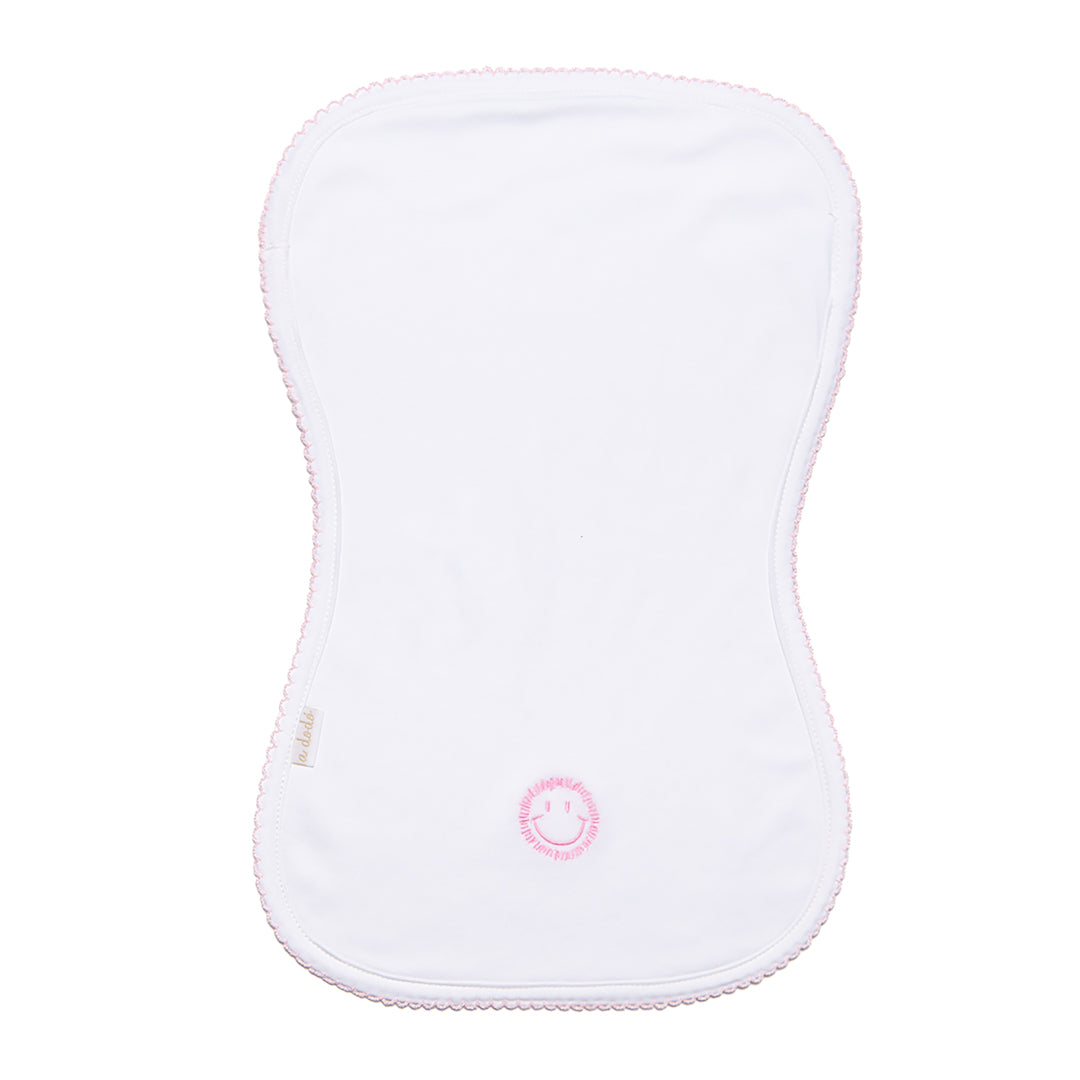 Happy Face Burp Cloth - White with Pink Border