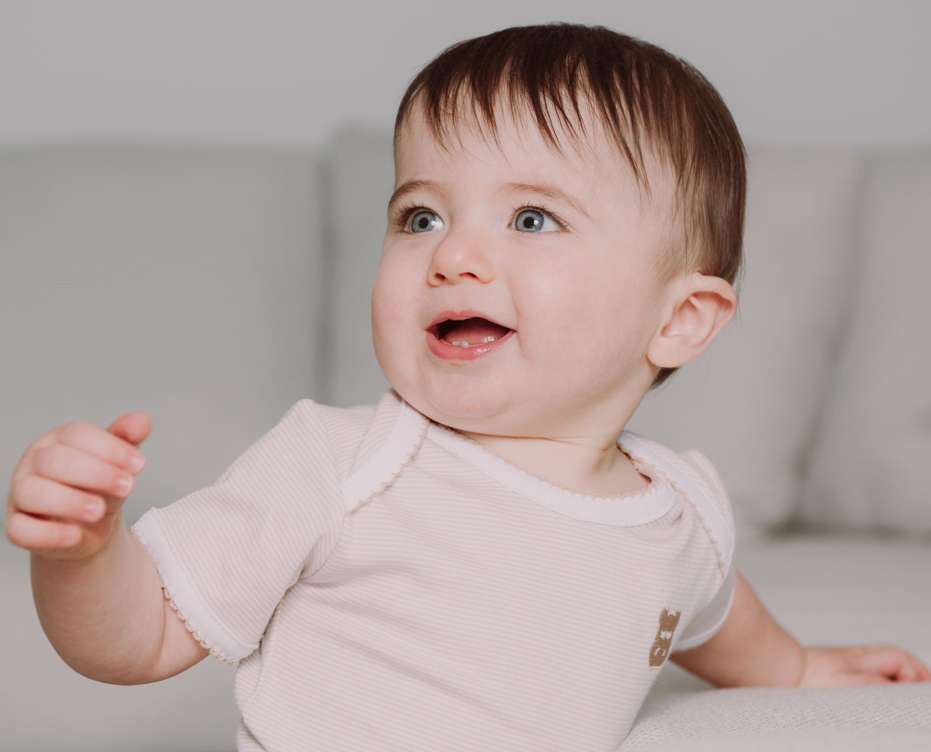 Short Sleeve Onesie - Beige Stripes