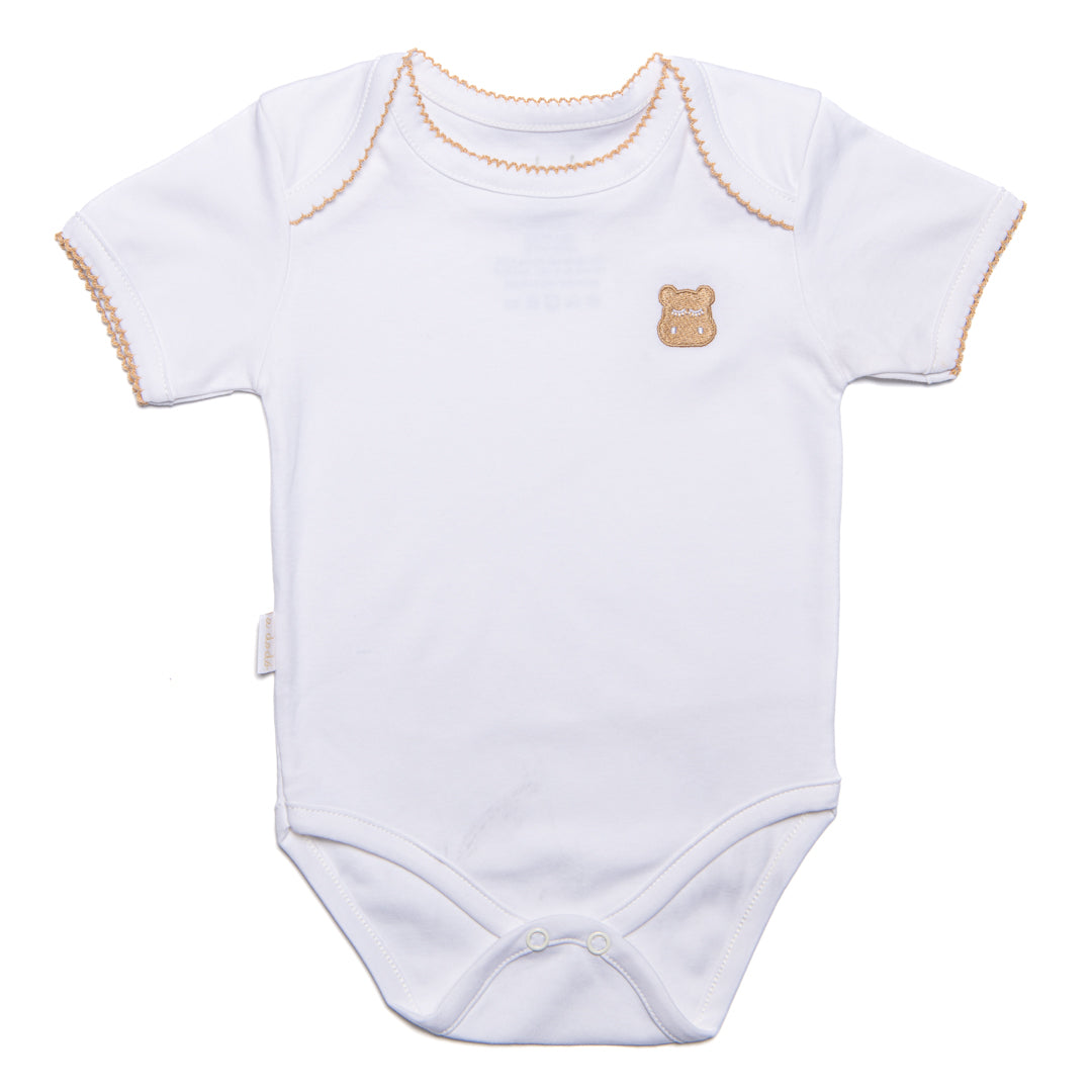 Short Sleeve Onesie - White with Beige Trip