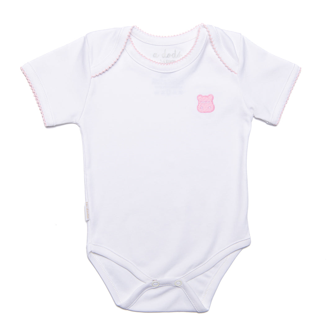 Short Sleeve Onesie - White with Pink Trim