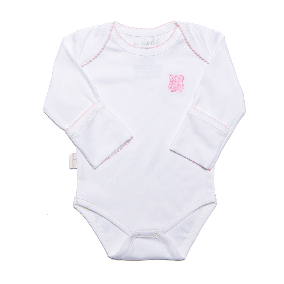 Long Sleeve Onesie - White with Pink Scalloped Border